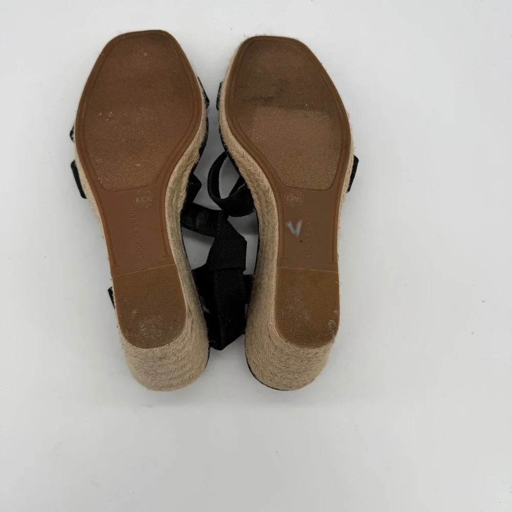 Lucky Brand Mytila Black Canvas Espadrille Wedge Sandals Size 8.5 LK-MYTILA